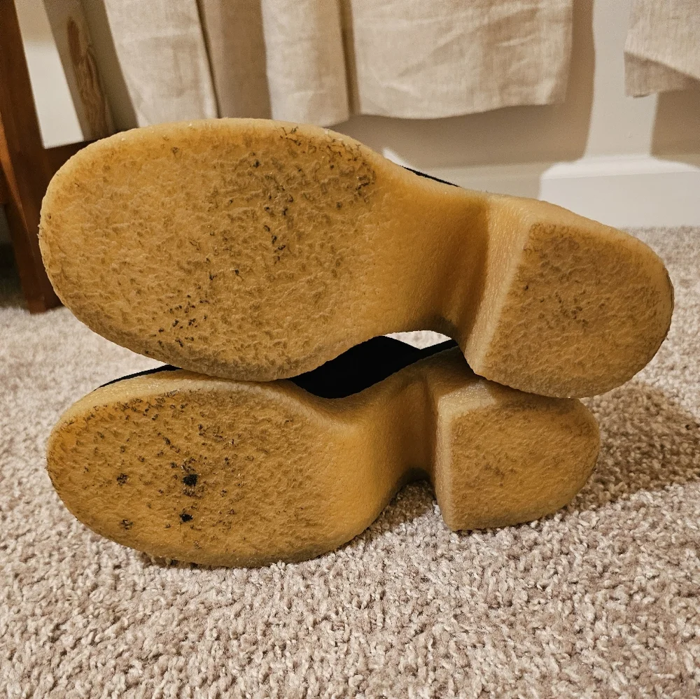 Chloé Black Suede Mules with Cream Crepe Platform - Picture 12 of 12